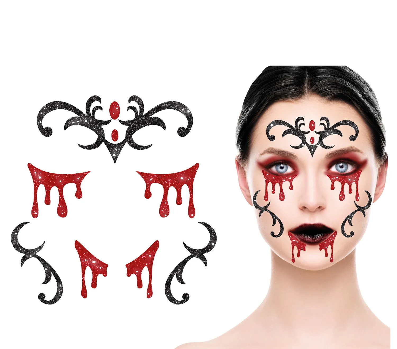 Guirca Adesivi Viso Glitter Vampira Trucco 20x20 cm