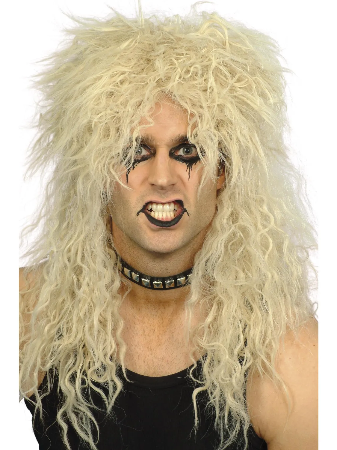 Smiffys Hard Rocker parrucca bionda lunga riccia anni 80