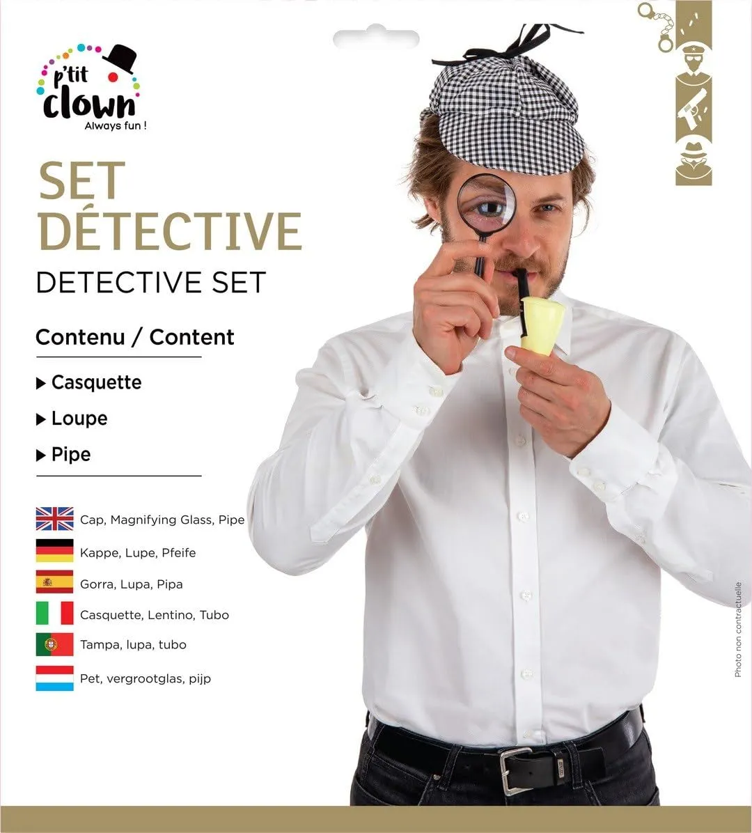 P'tit Clown Set Detective kit travestimento grigio taglia unica