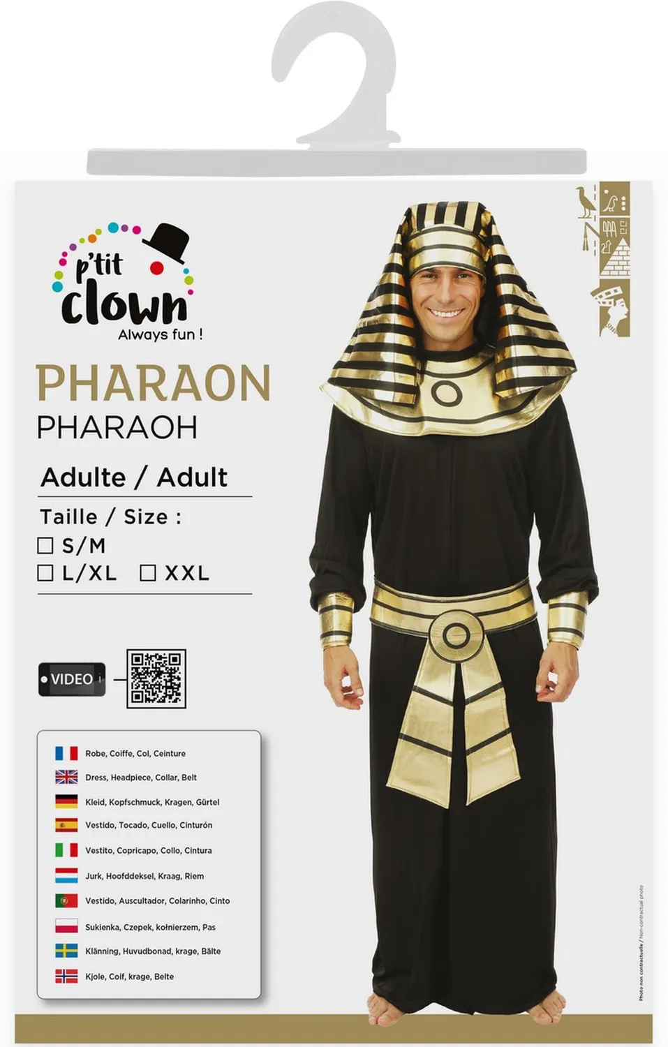 P'tit Clown Tutankhamon Costume Faraone Uomo Nero