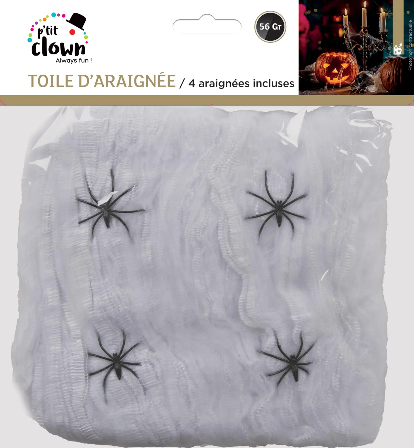 P'tit Clown ragnatela bianca 56 g con ragni decorazione