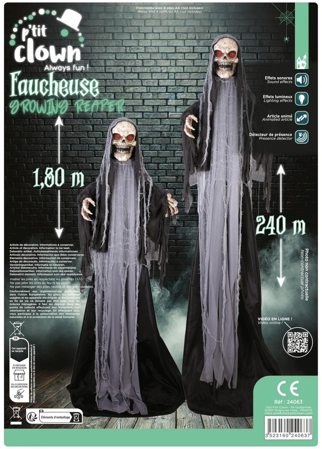 P'tit Clown 24063 mietitore animatronic Halloween 180-240 cm