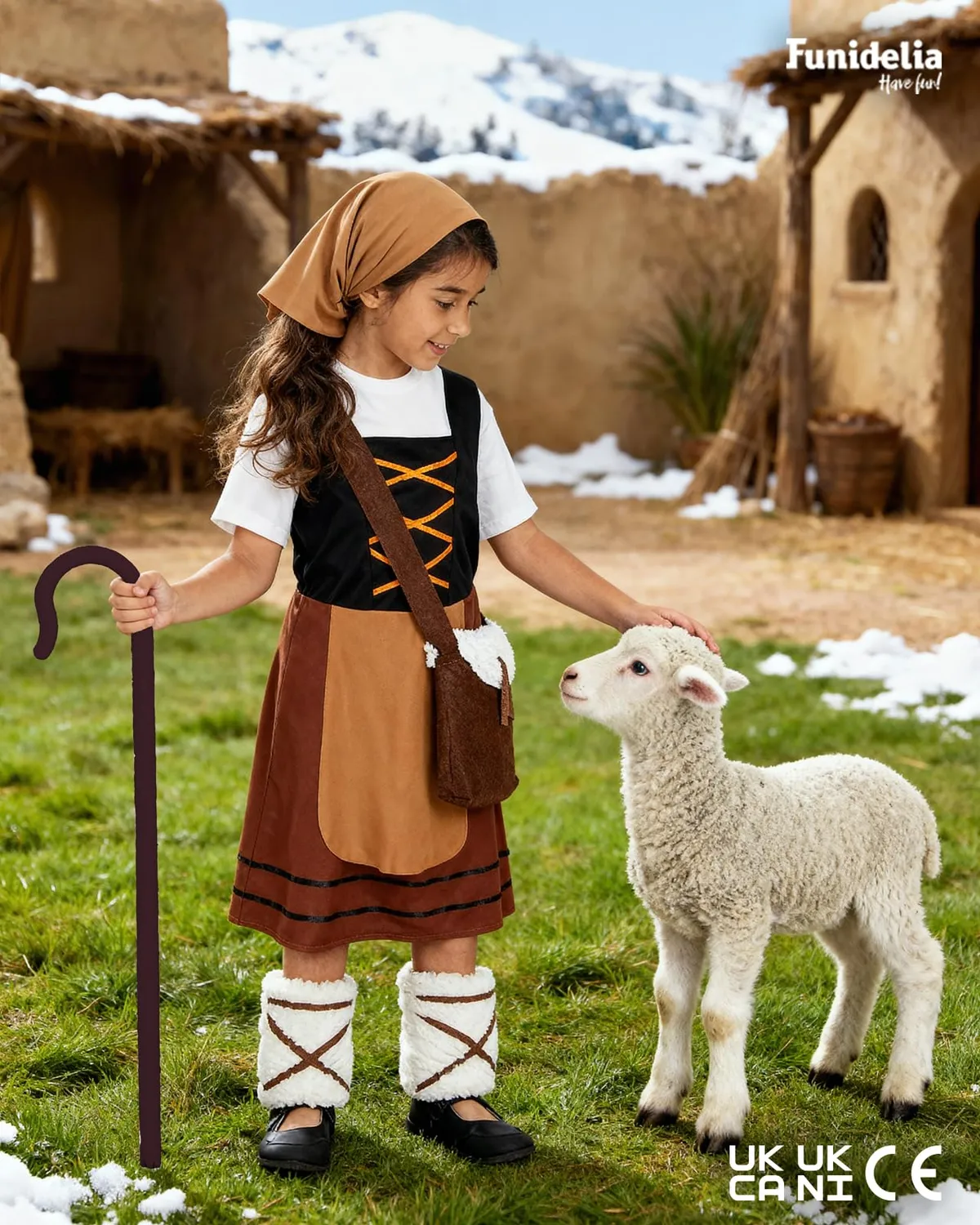 Funidelia costume pastorella bambina 5-6 anni Natale