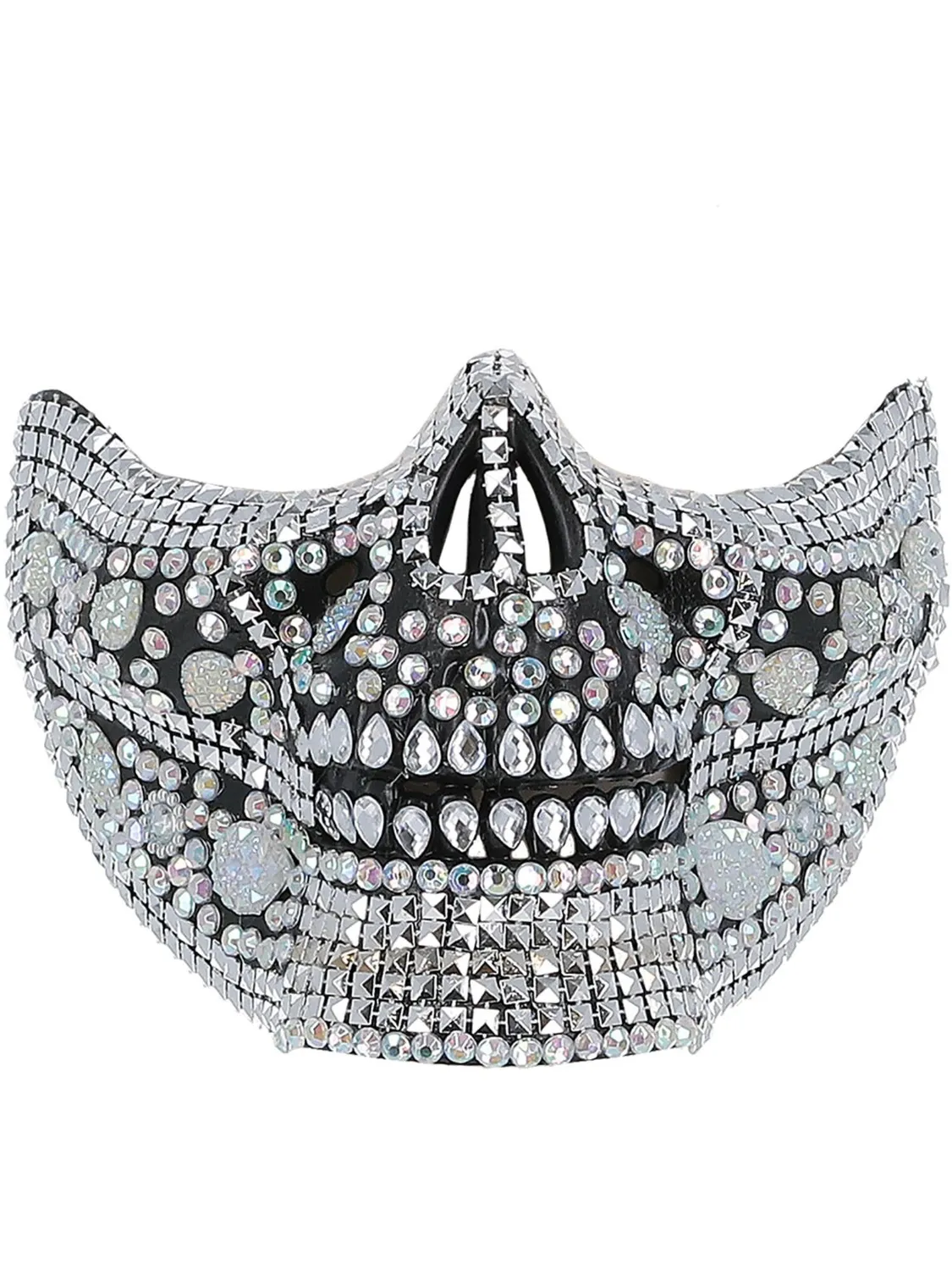 Smiffys Crystal Skull Maschera Metà Viso Argento Nero