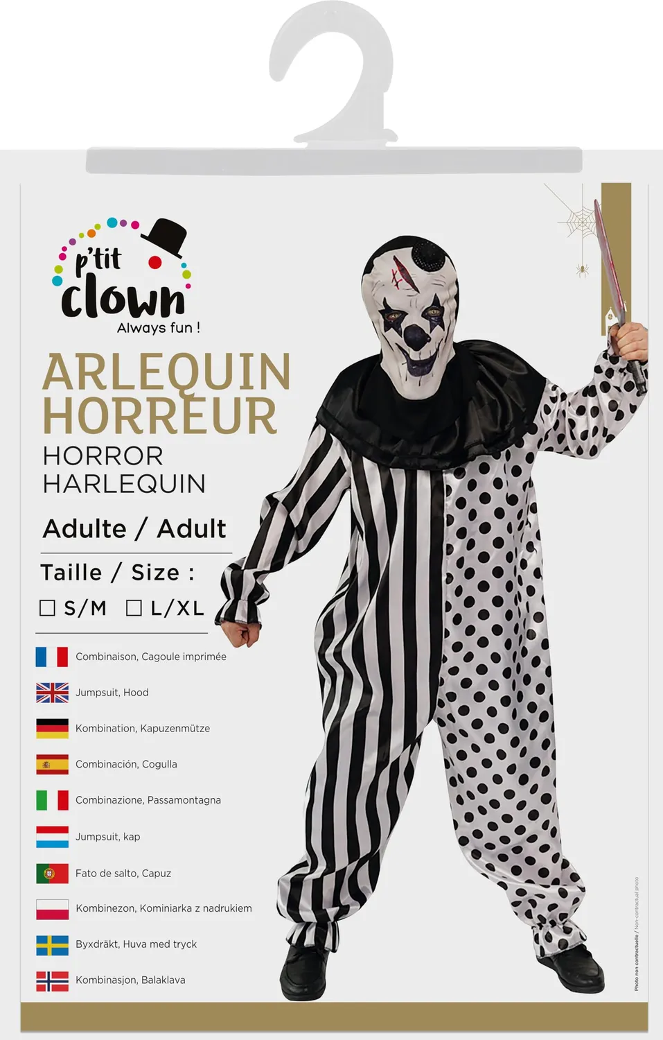 P'tit Clown Costume Arlecchino Horror Adulto Halloween