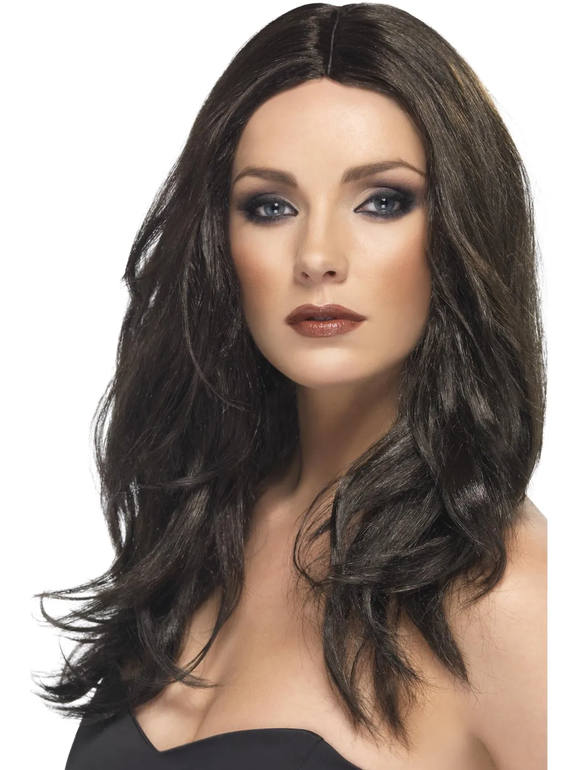 Smiffys Superstar Long Wavy Wig parrucca castana lunga
