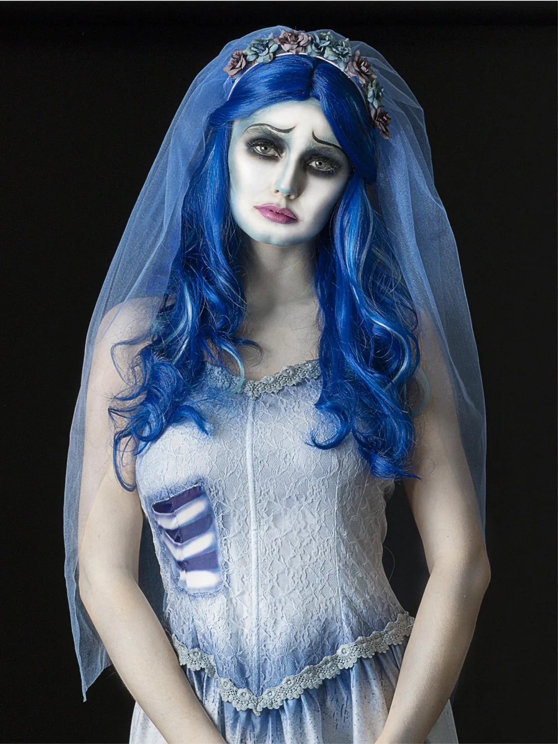 Smiffys Corpse Bride parrucca blu Emily con velo