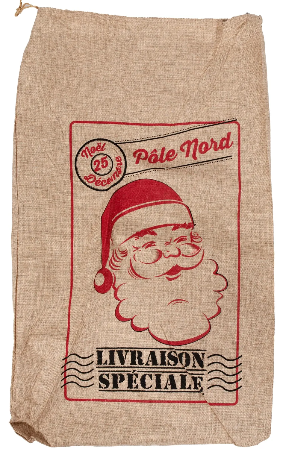 P'tit Clown sacco Babbo Natale juta beige 52x83 cm