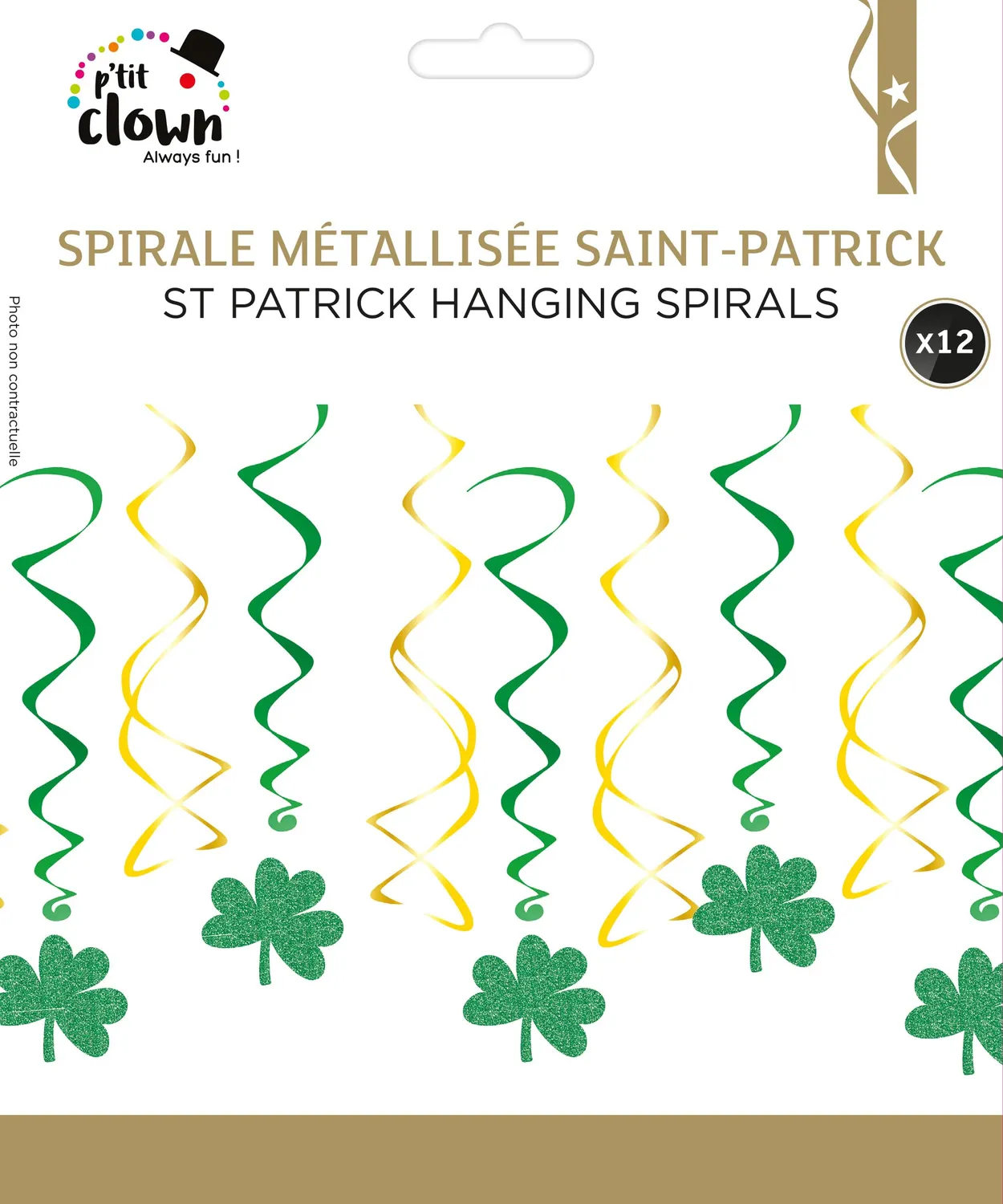 P'tit Clown 23236 spirali trifoglio metallizzate 12 pz San Patrizio