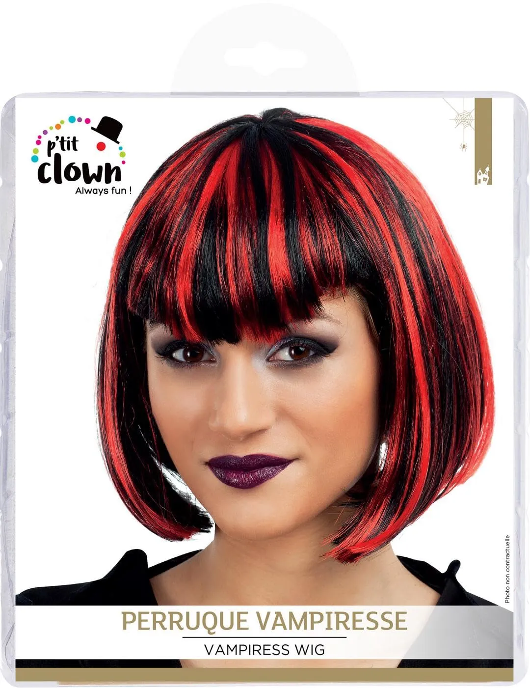 P'tit Clown parrucca vampira carrè nero rosso bianco donna