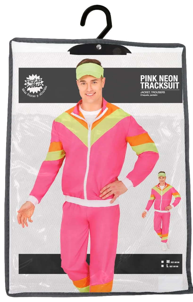 Fiestas Guirca Tuta Righe Rosa Neon costume uomo anni '80