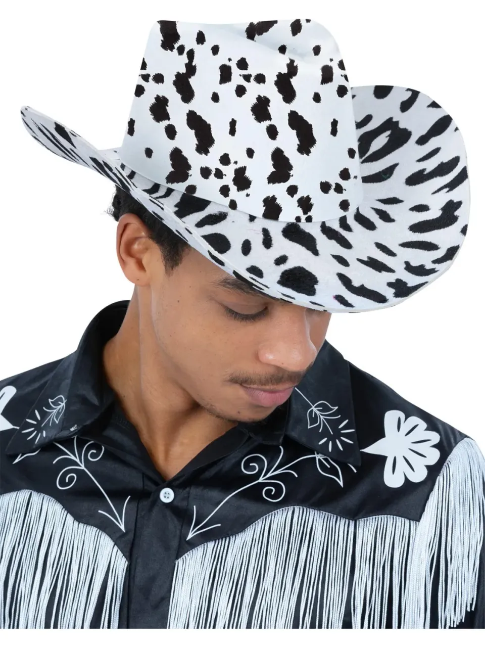 Smiffys Cow Print Cowboy cappello mucca bianco nero adulto