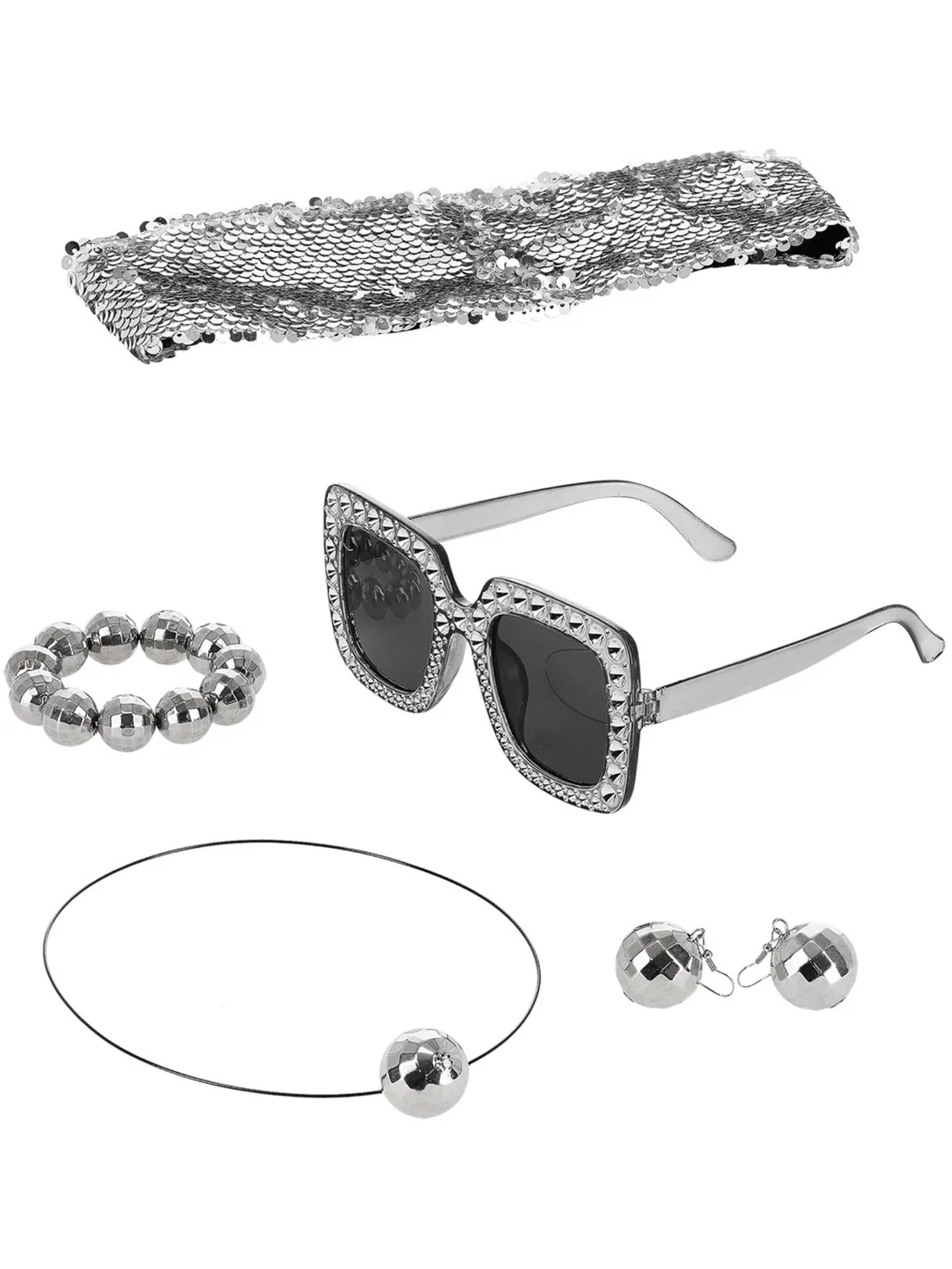Smiffys 70s Disco Ball Jewellery Kit accessori argento