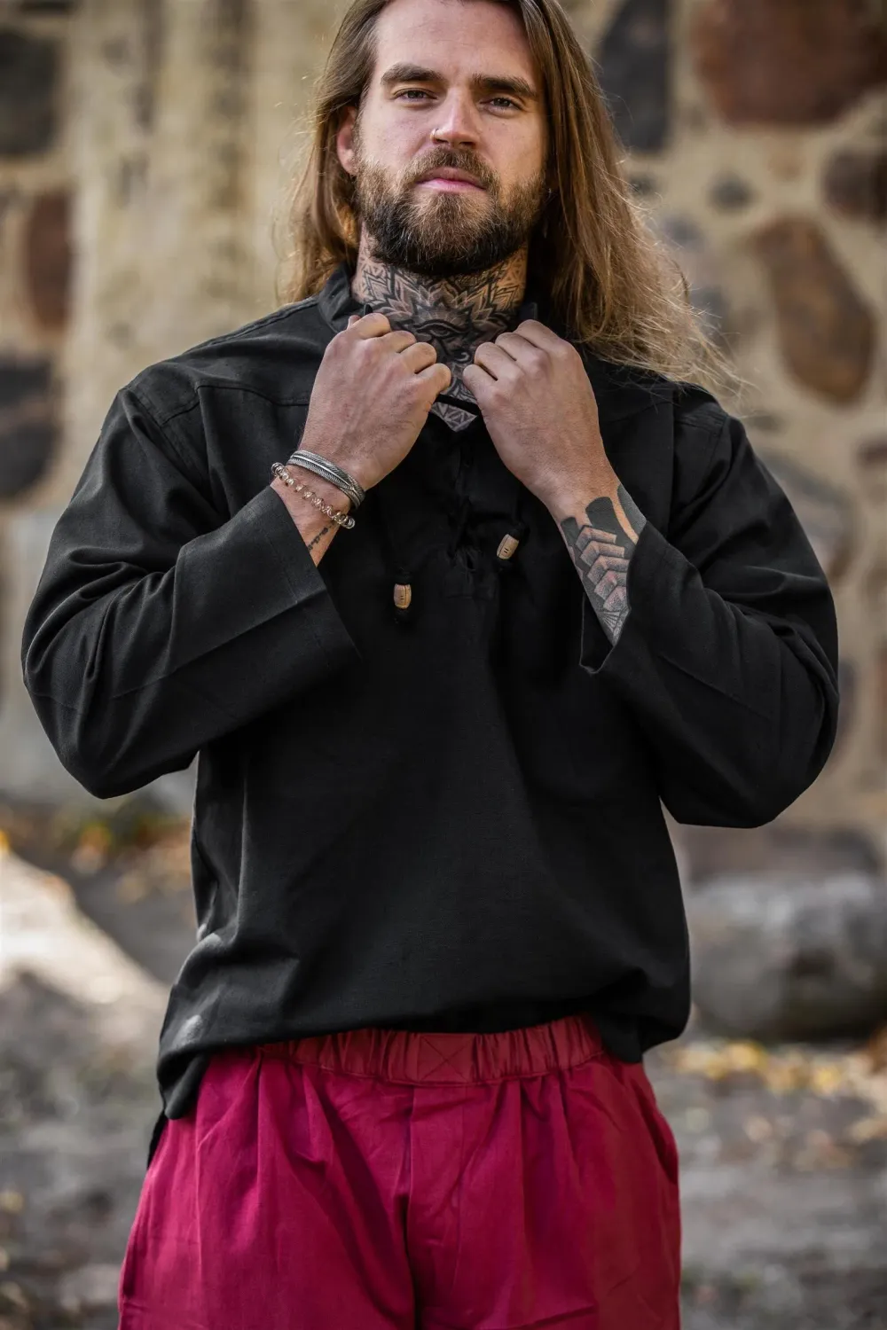 La Bottega di Merlino Ansbert camicia colletto lacci legno