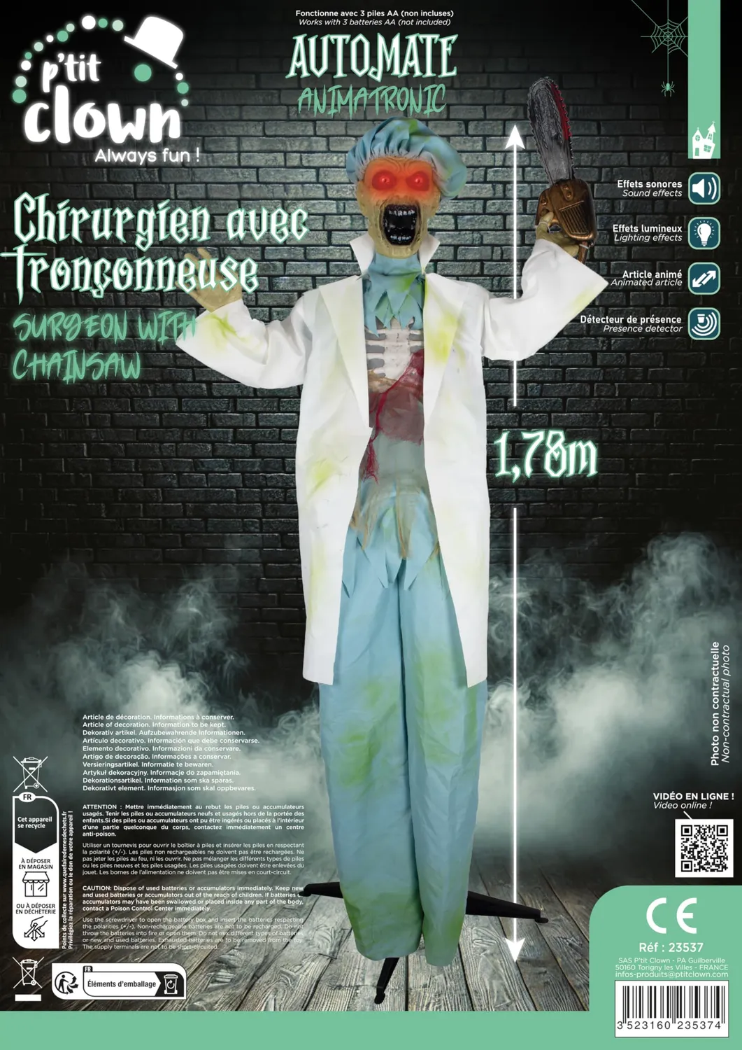 P'tit Clown Chirurgo Animatronic 178 cm sonoro luminoso