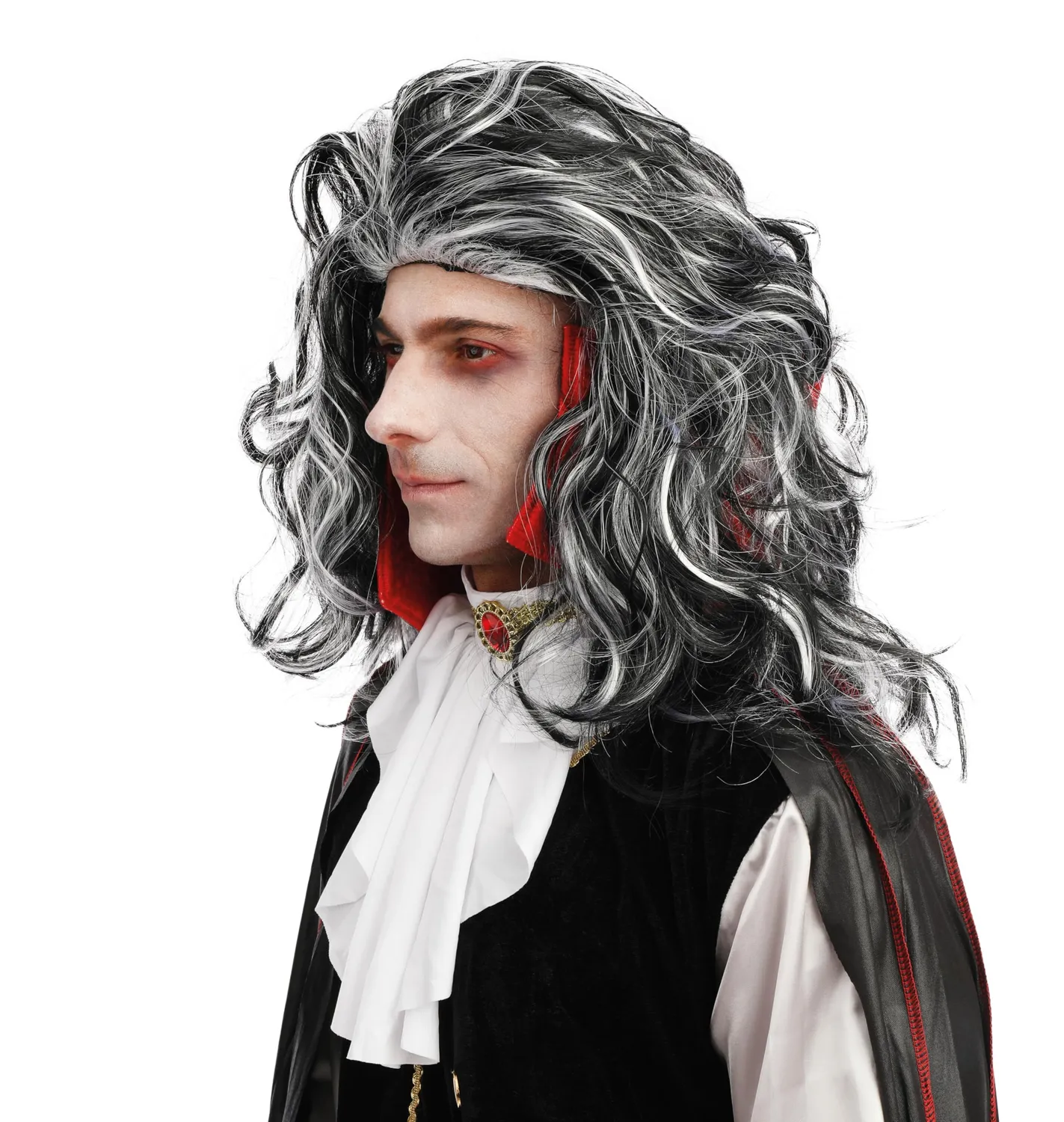 P'tit Clown re22185 parrucca vampiro lunga bianco nero