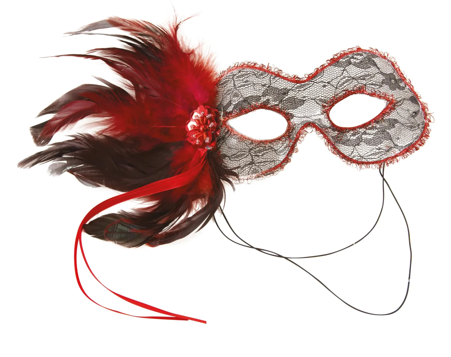 P'tit Clown maschera veneziana pizzo e piume colore casuale
