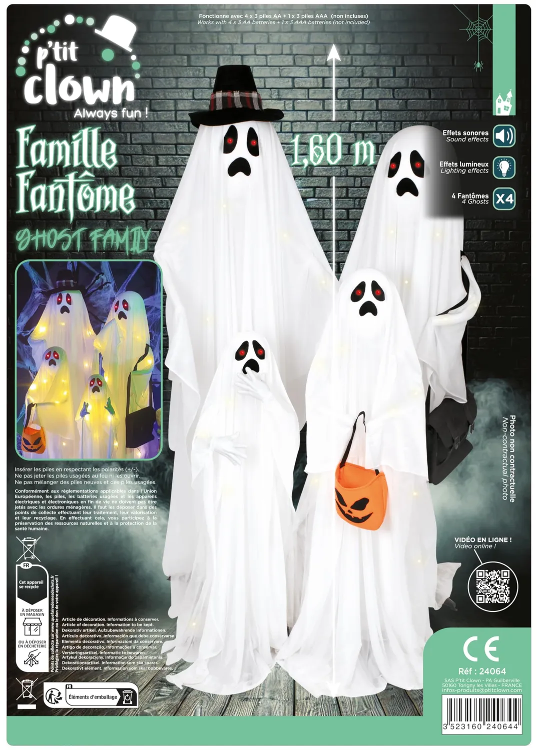 P'tit Clown Fantasmi decorazione Halloween 160 cm 4 pezzi