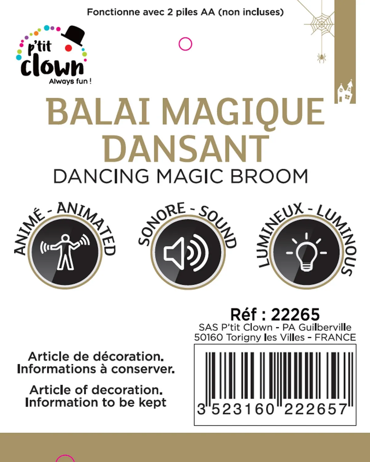 P'tit Clown 22265 scopa magica decorazione animata 65 cm