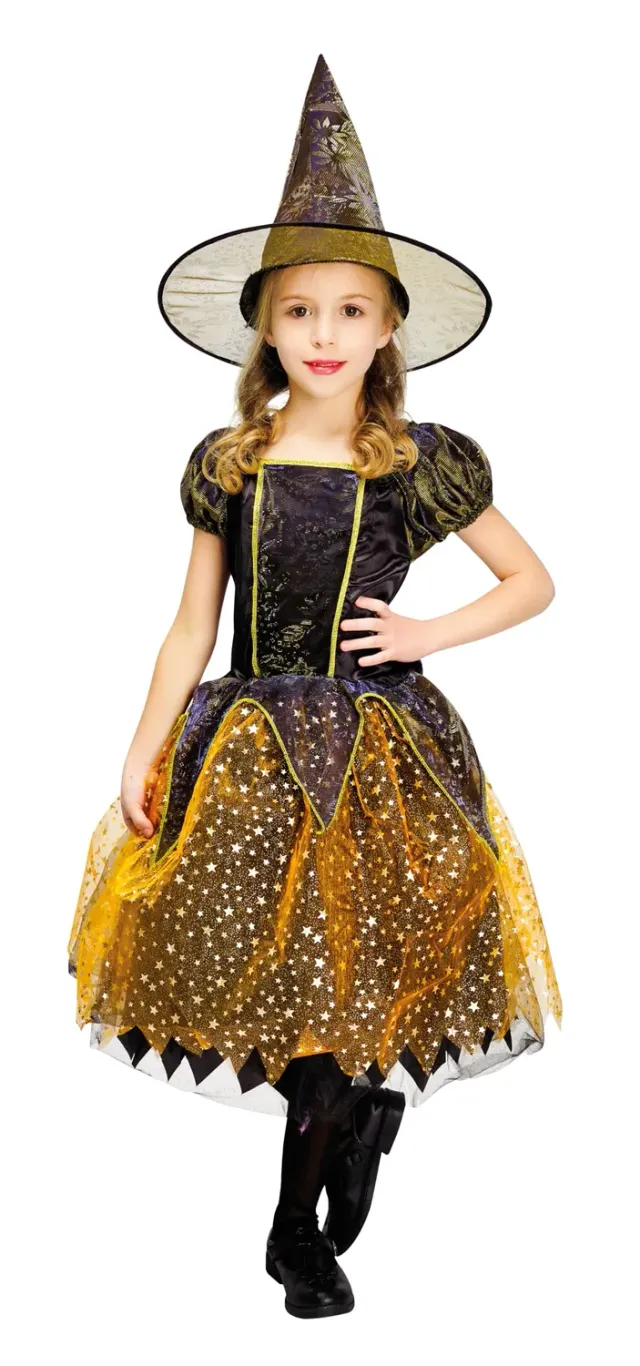 P'tit Clown Strega Nero Arancione costume S media lunghezza