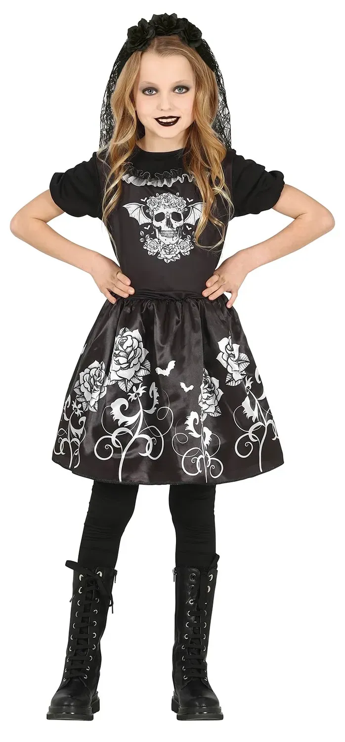 Fiestas Guirca Sposa Gotica con Rose costume bambina nero