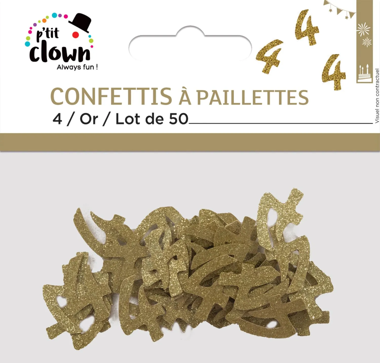 P'tit Clown Coriandoli glitter oro numero 4 da 50 pezzi