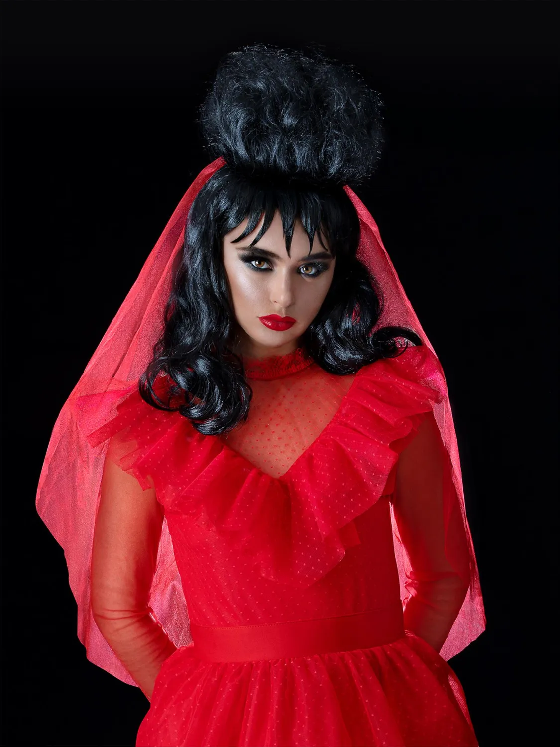 Smiffys Beetlejuice Lydia Deetz parrucca nera donna con frangia
