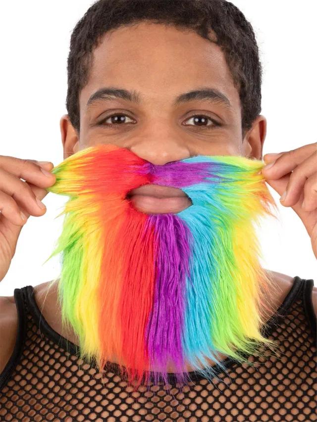 Smiffys Rainbow barba finta arcobaleno con elastico