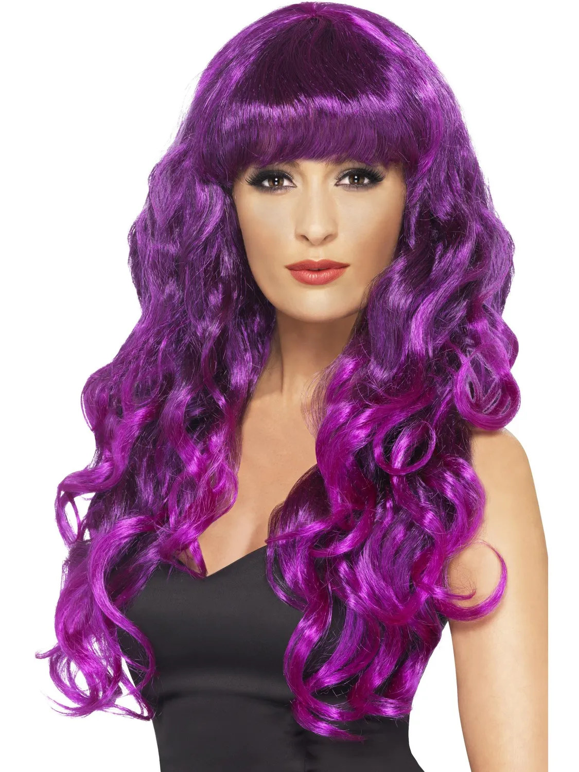 Smiffys Siren parrucca riccia viola lunga frangia donna