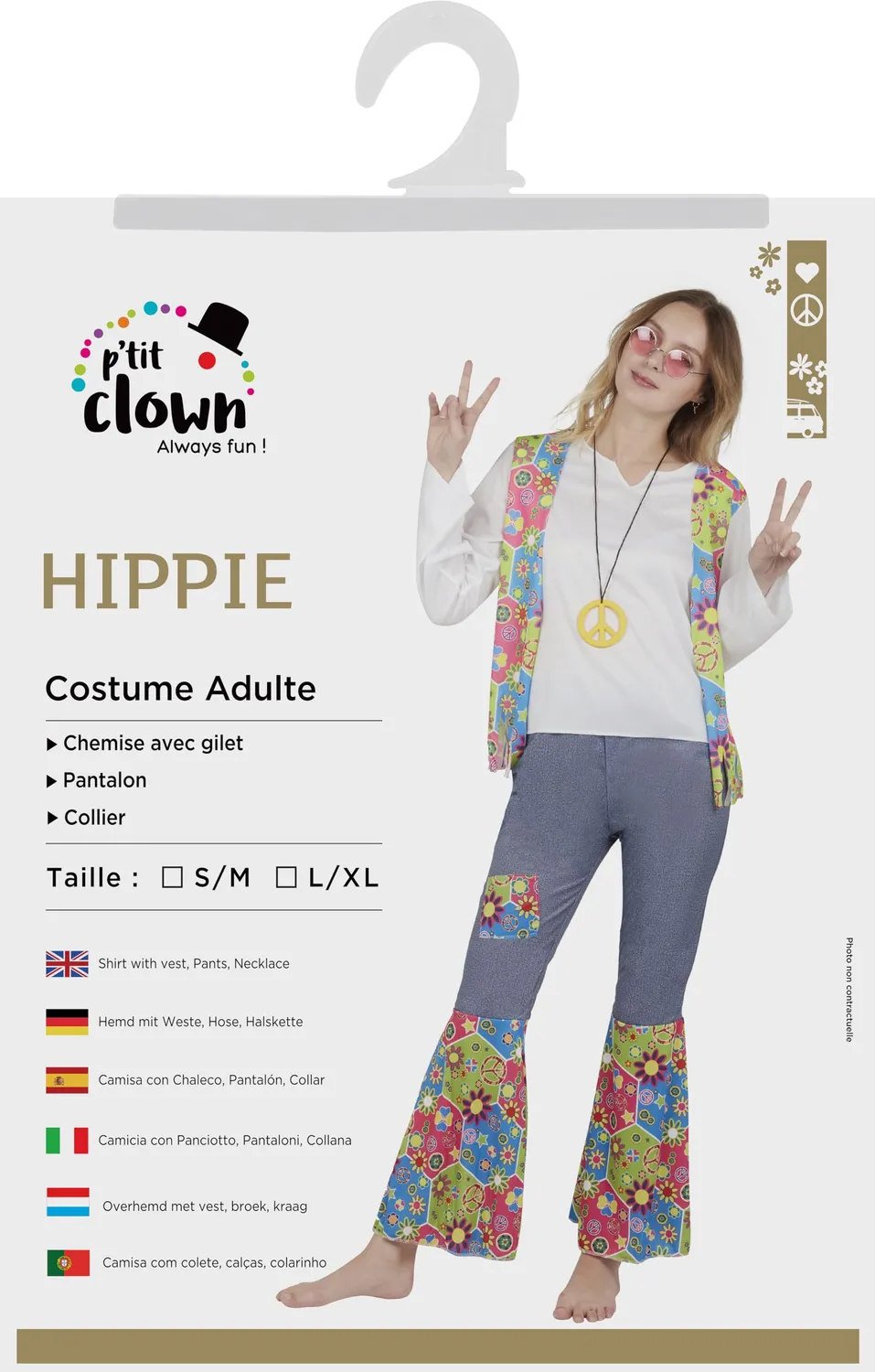 P'tit Clown Hippie Donna Costume L-XL Flower Power