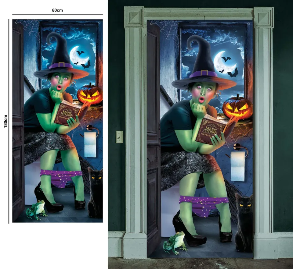 Guirca decorazione porta Halloween Strega Sorpresa 80x180 cm in tessuto