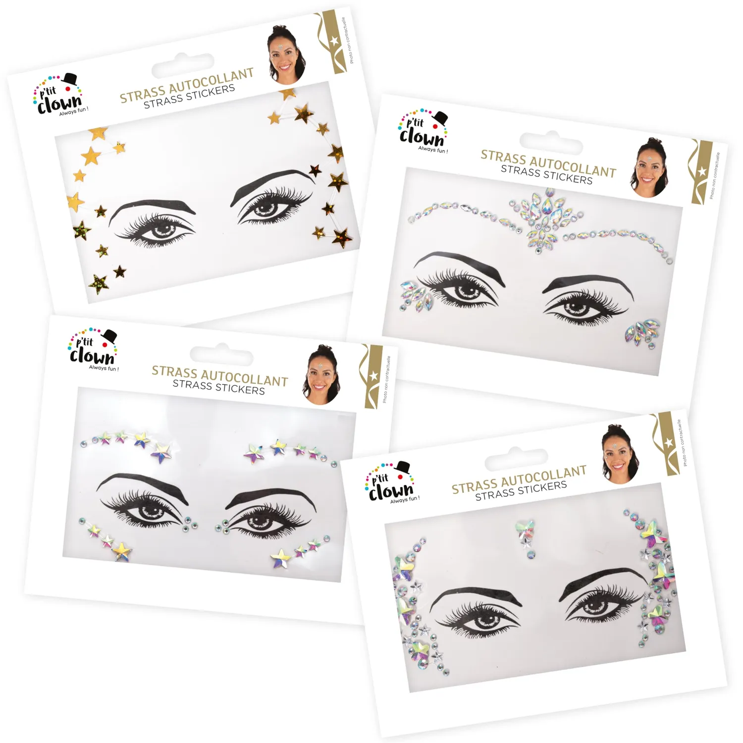 P'tit Clown III strass viso adesivi modello casuale
