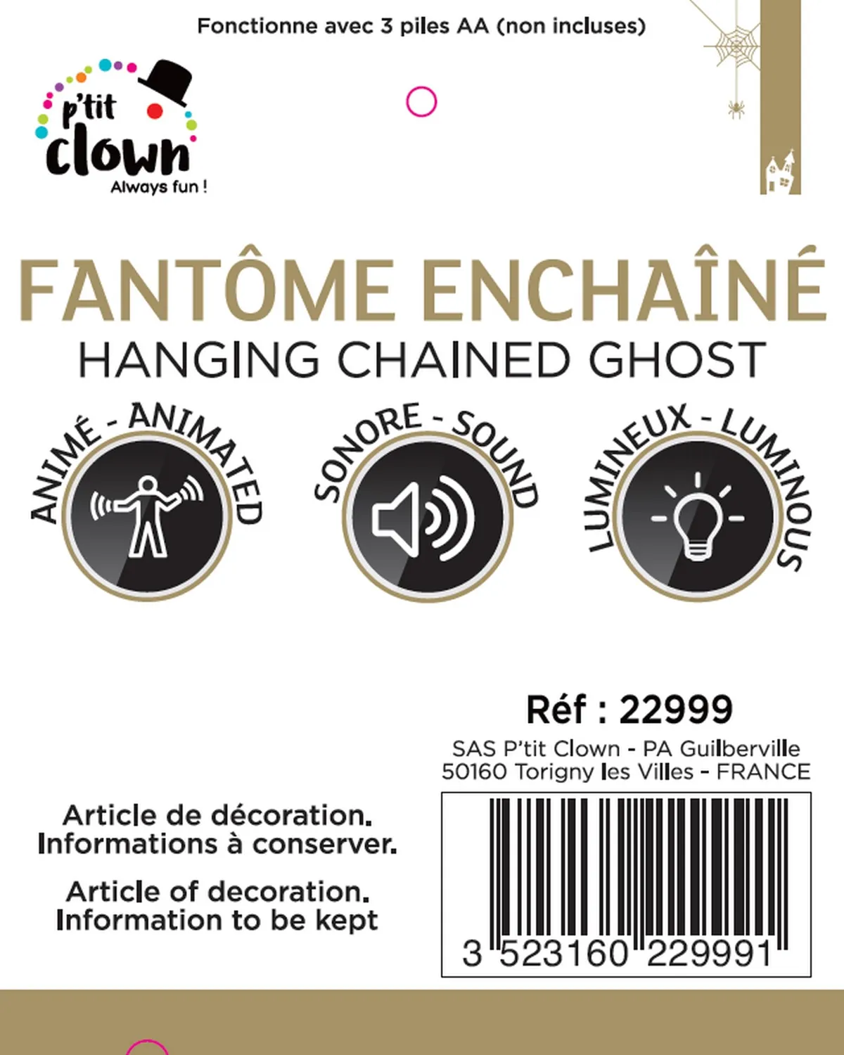 P'tit Clown fantasma incatenato decorazione Halloween 130 cm