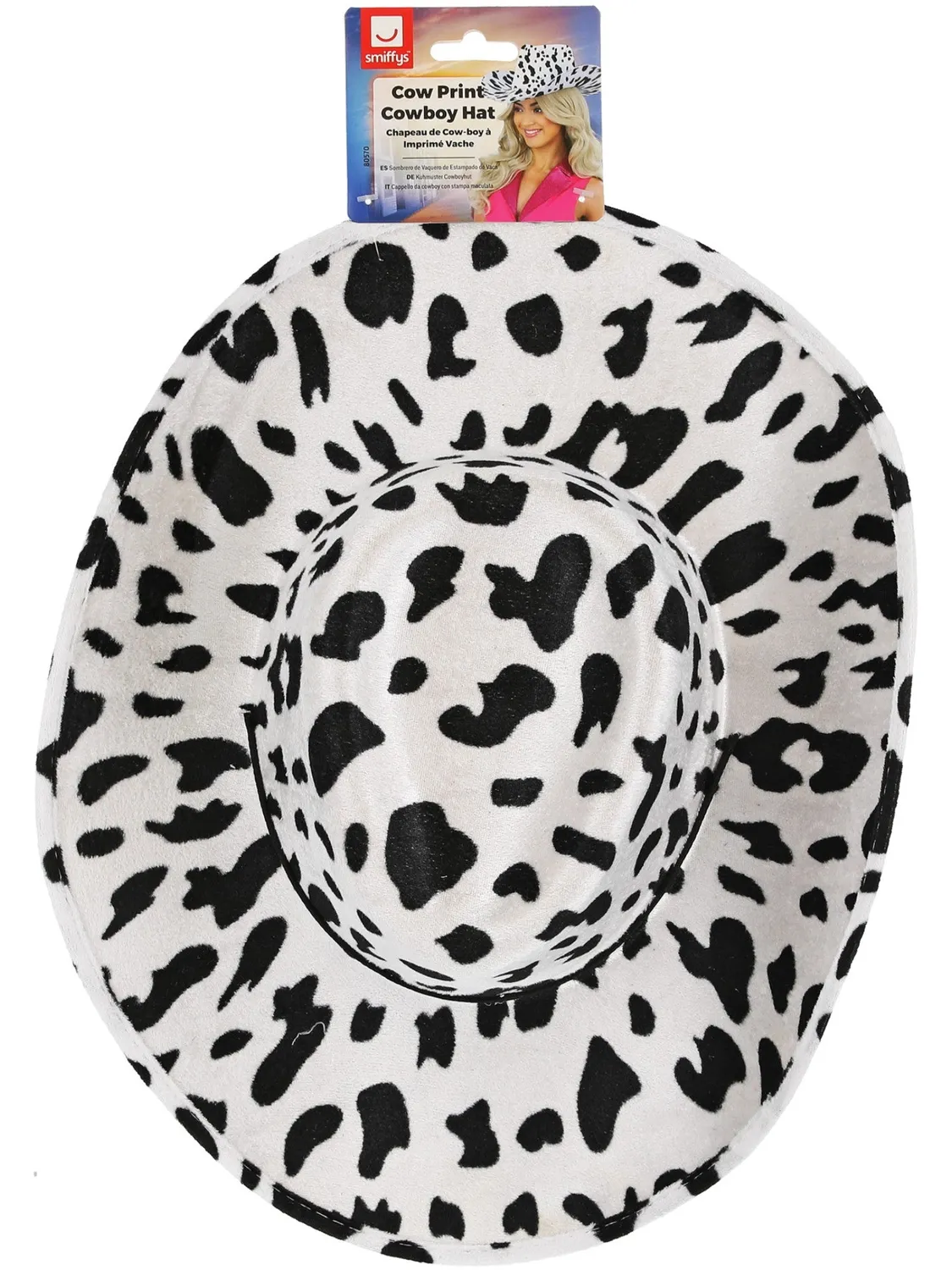 Smiffys Cow Print Cowboy cappello mucca bianco nero adulto