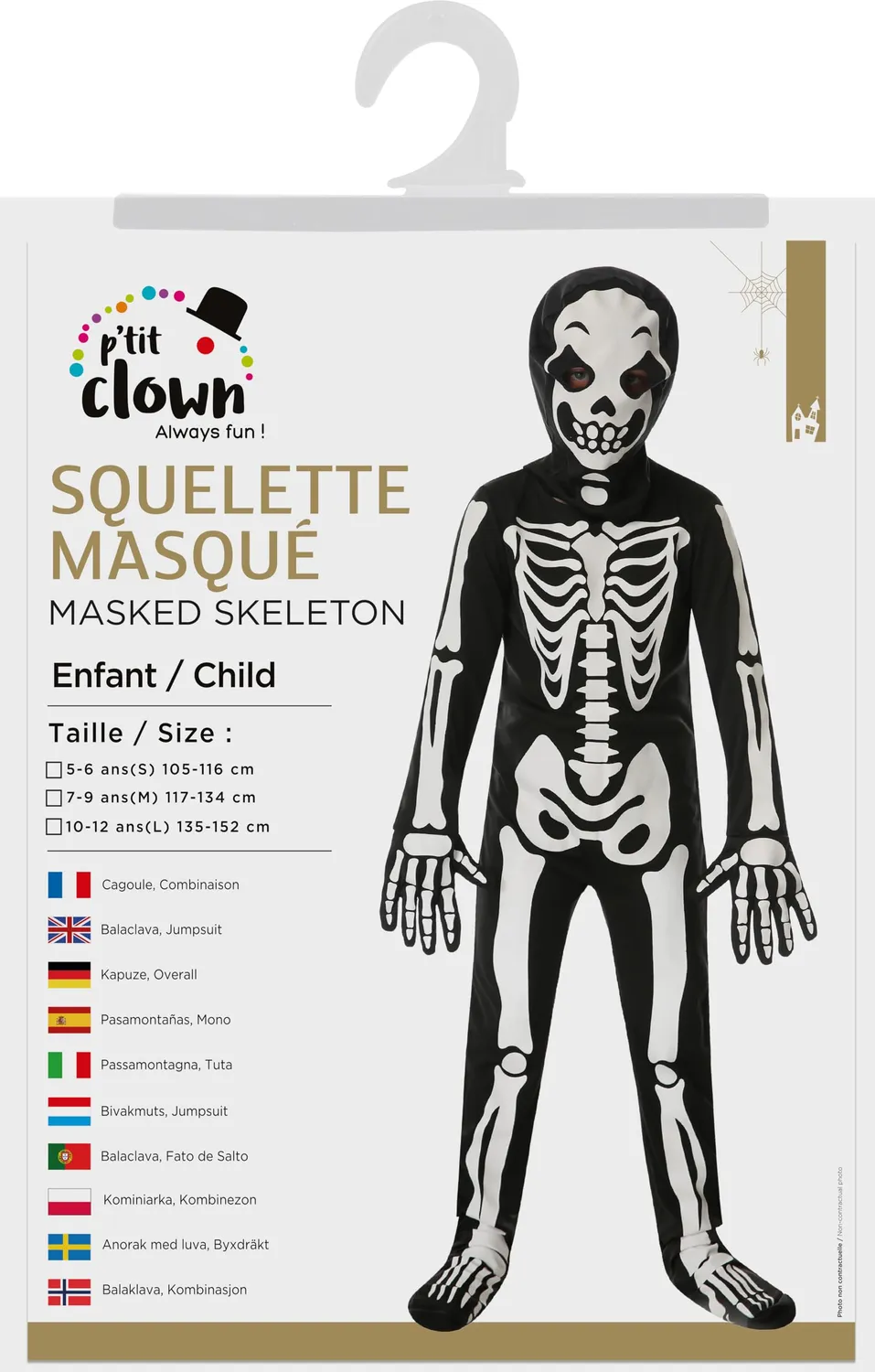 P'tit Clown 22071 costume scheletro bambino 5/6 anni maschera