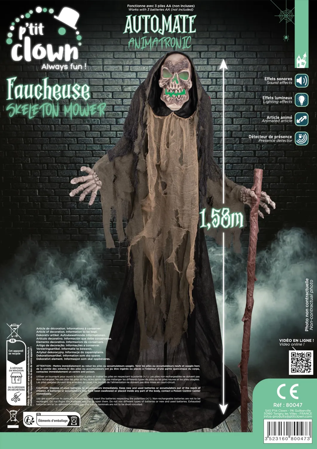 P'tit Clown Mietitore scheletro animato 158 cm