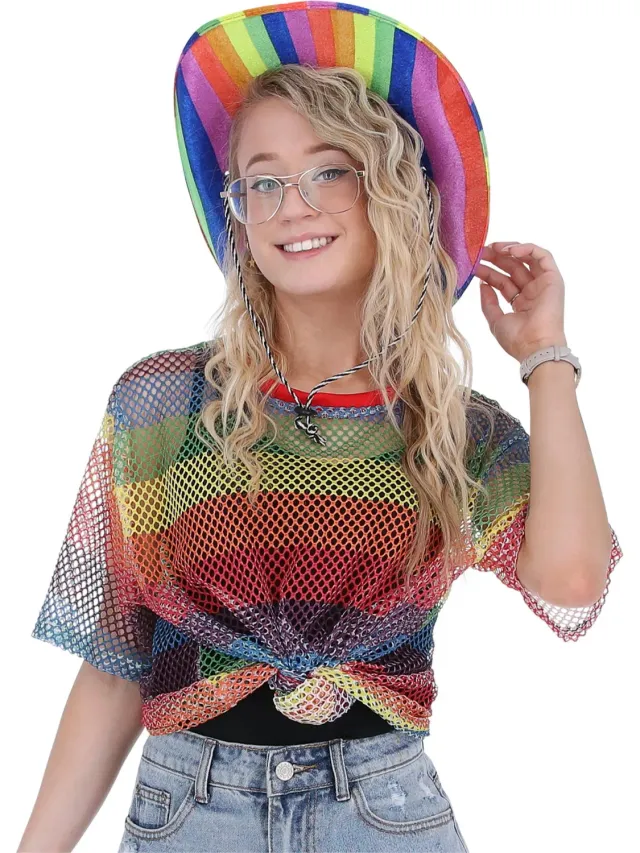 Smiffys Rainbow top mesh arcobaleno unisex Pride