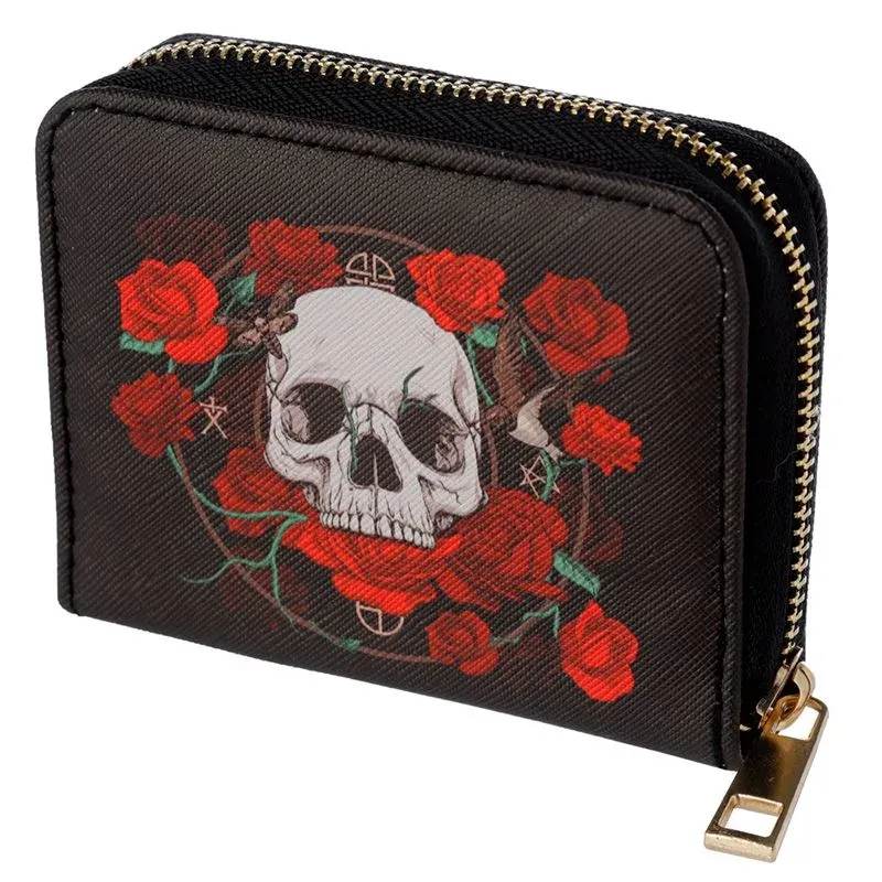 La Bottega di Merlino Portafoglio Teschi e Rose con zip
