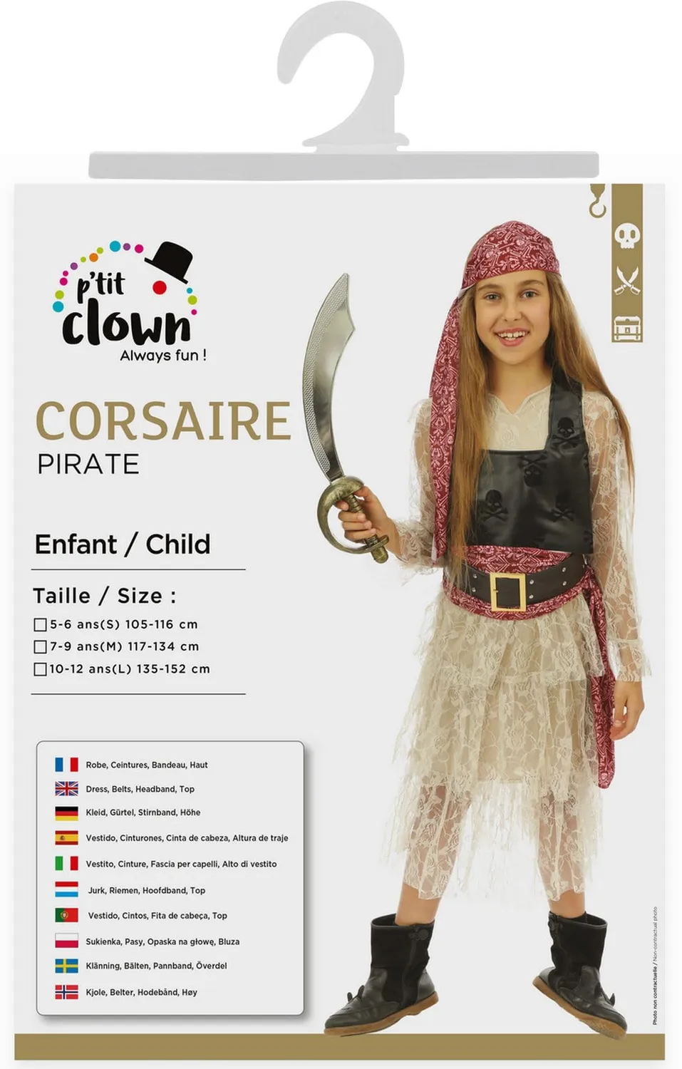 P'tit Clown Pirata costume bambina corsara 10-12 anni Carnevale