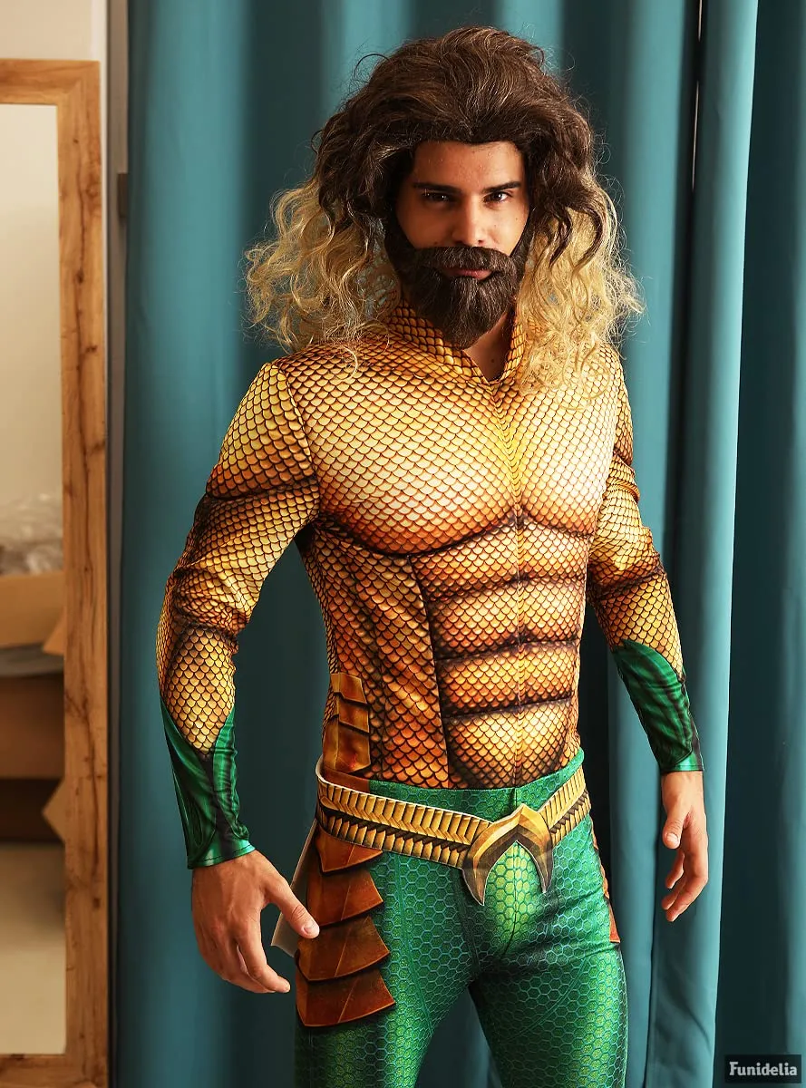 Funidelia Aquaman parrucca con barba marrone sintetica