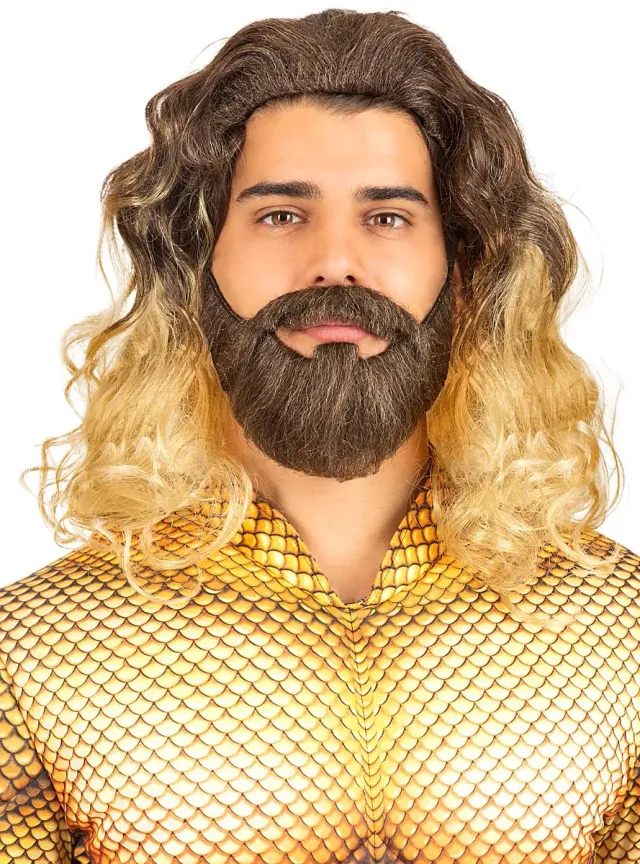 Funidelia Aquaman parrucca con barba marrone sintetica