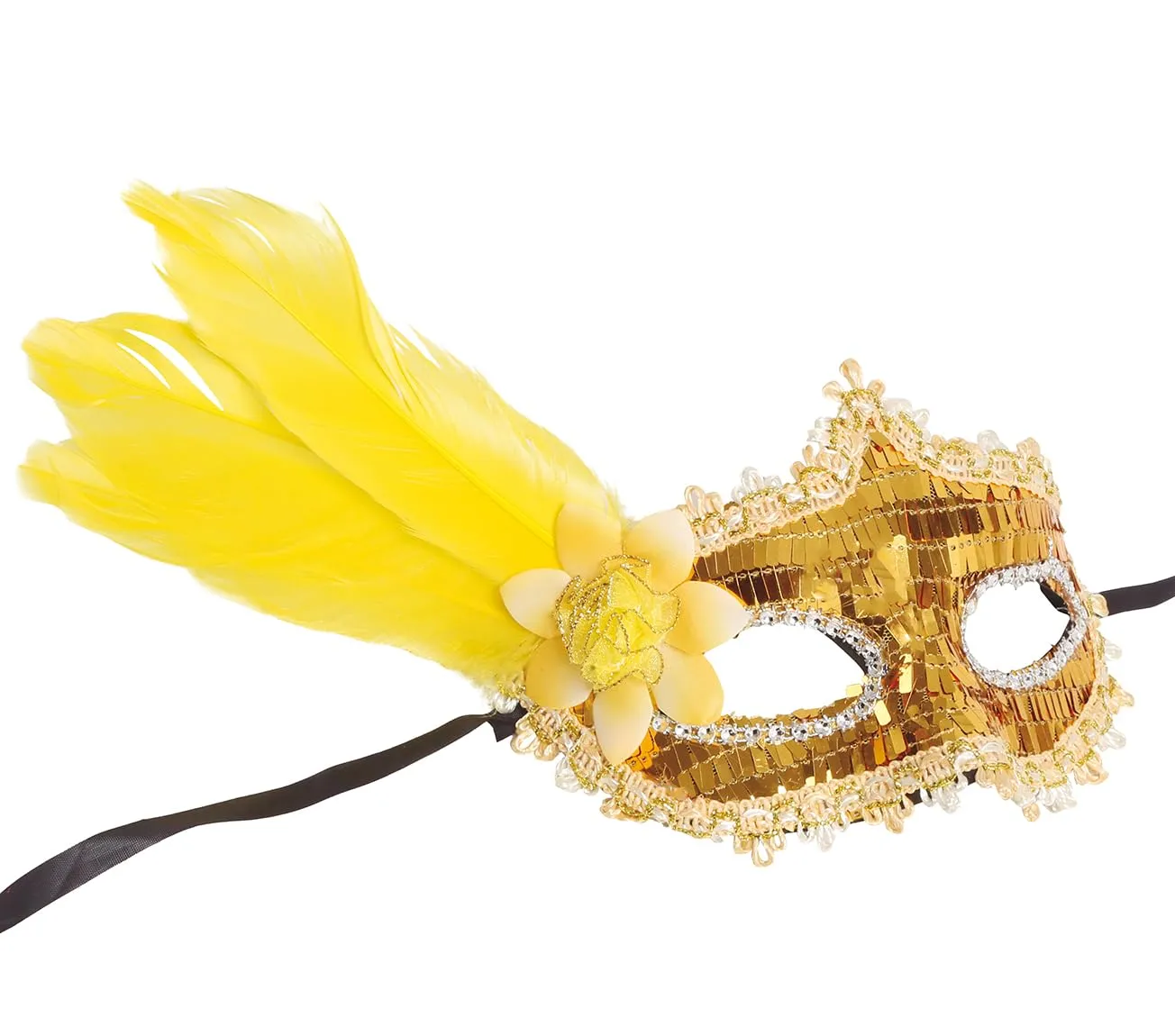 Fiestas Guirca Maschera Oro Piuma veneziana