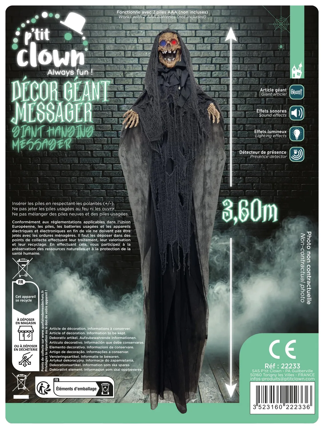 P'tit Clown Messaggero Gigante 3,60 m decorazione sonora