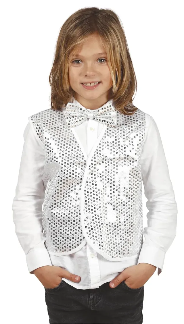 Fiestas Guirca Gilet Paillettes Costume Bambino Argento