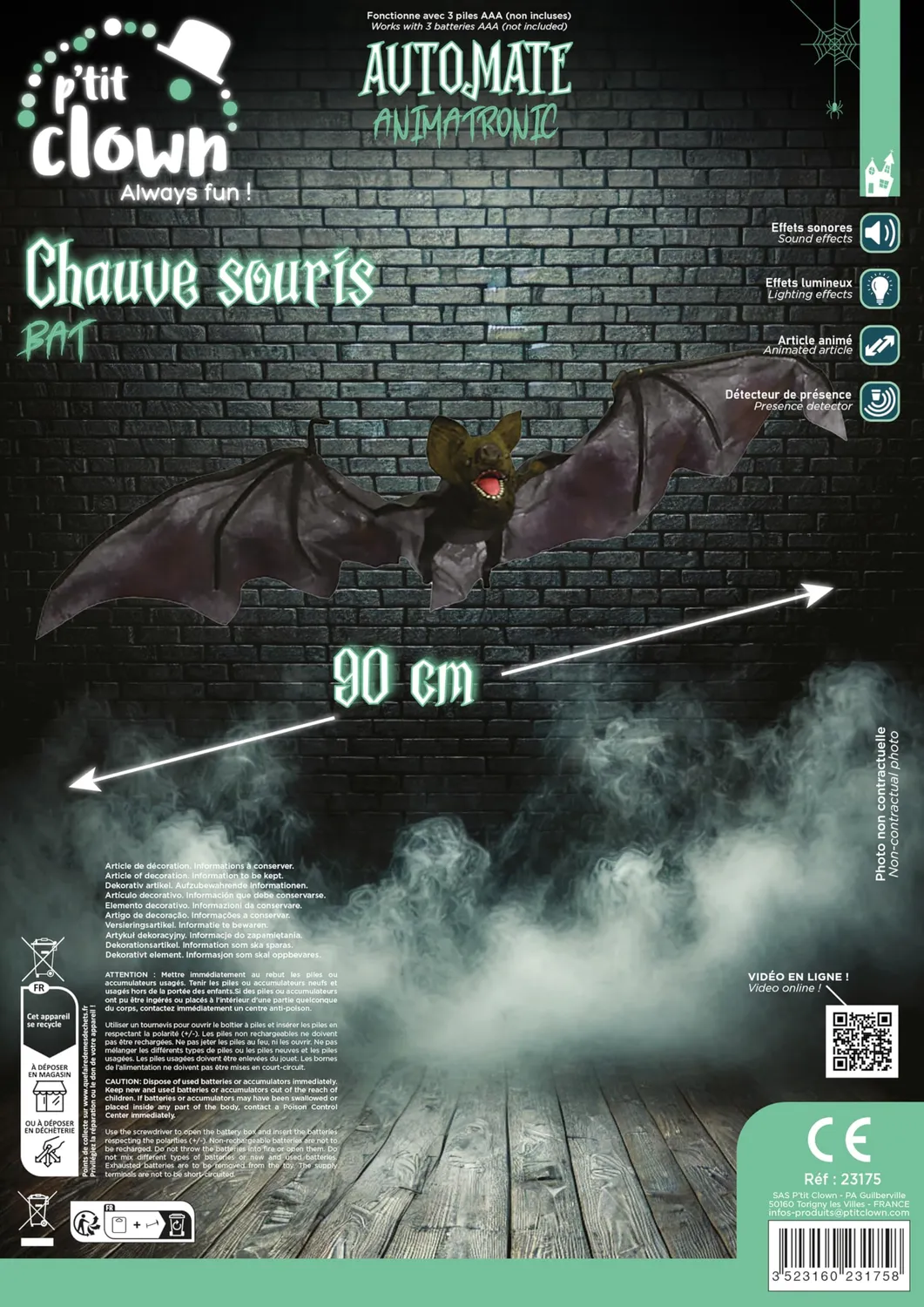 P'tit Clown 23175 pipistrello animatronic 90 cm luminoso