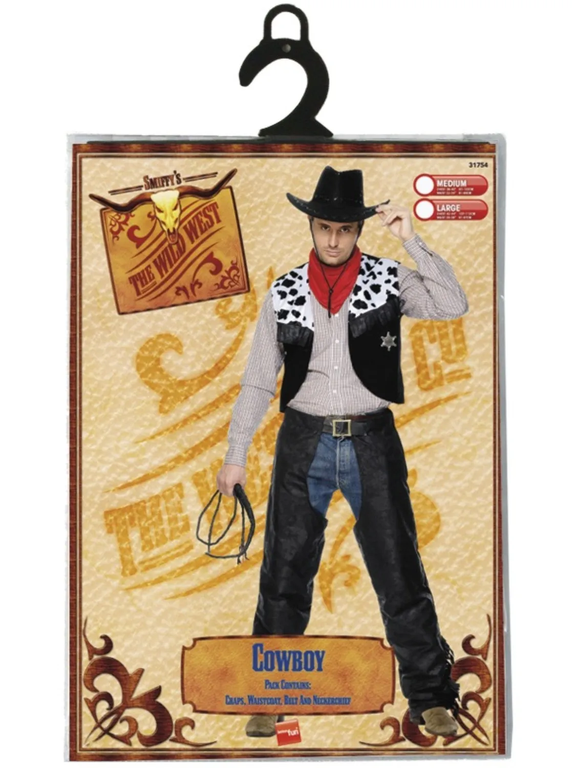 Smiffys Cowboy costume uomo nero con chaps M 38-40