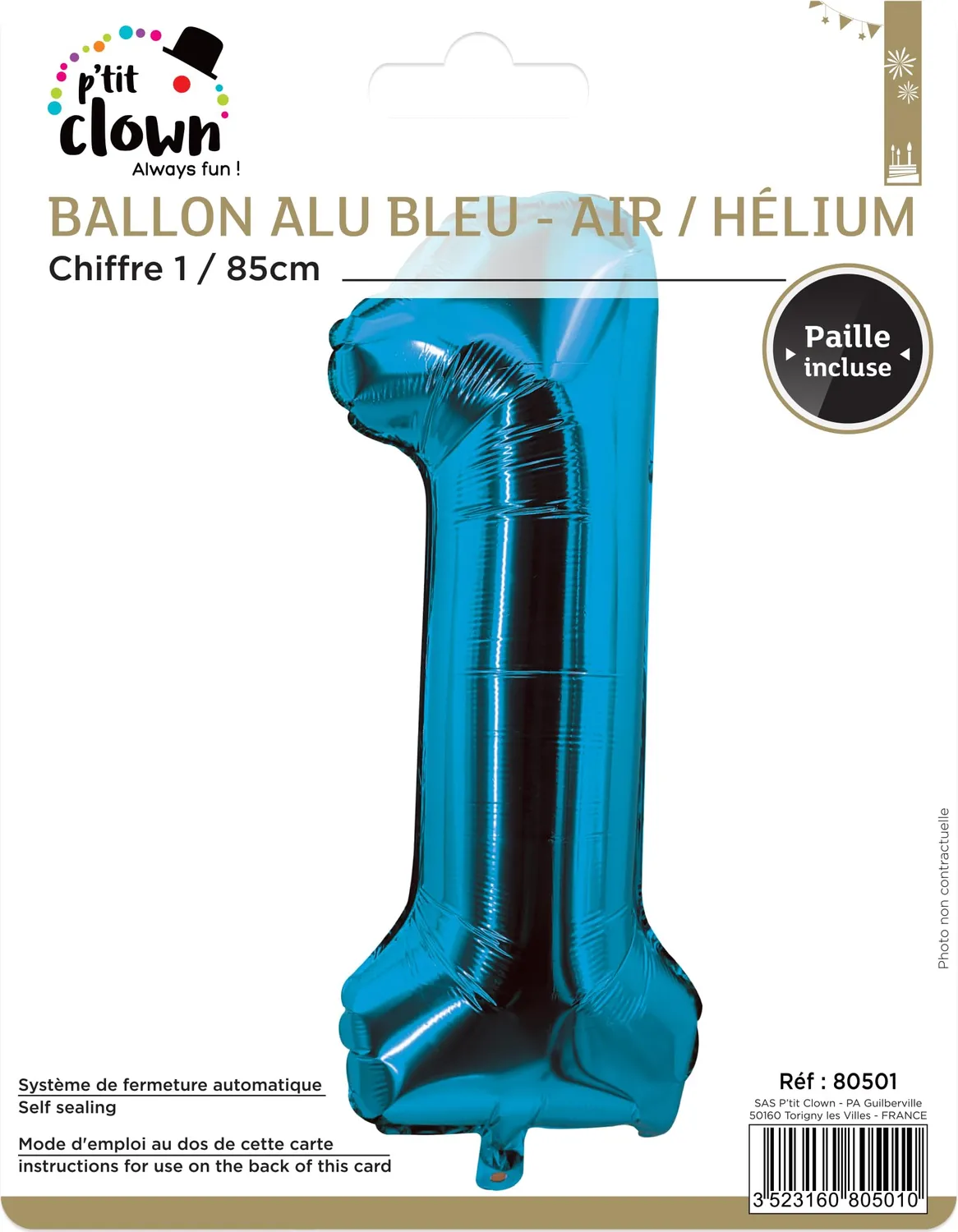 P'tit Clown palloncino alluminio oro 85 cm aria elio