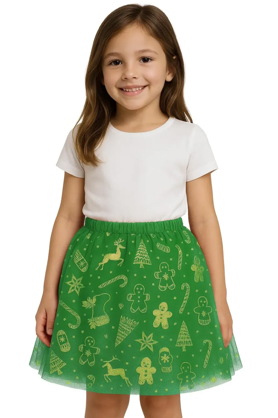 Fiestas Guirca gonna tutu bambina Natale verde stampa oro 30 cm