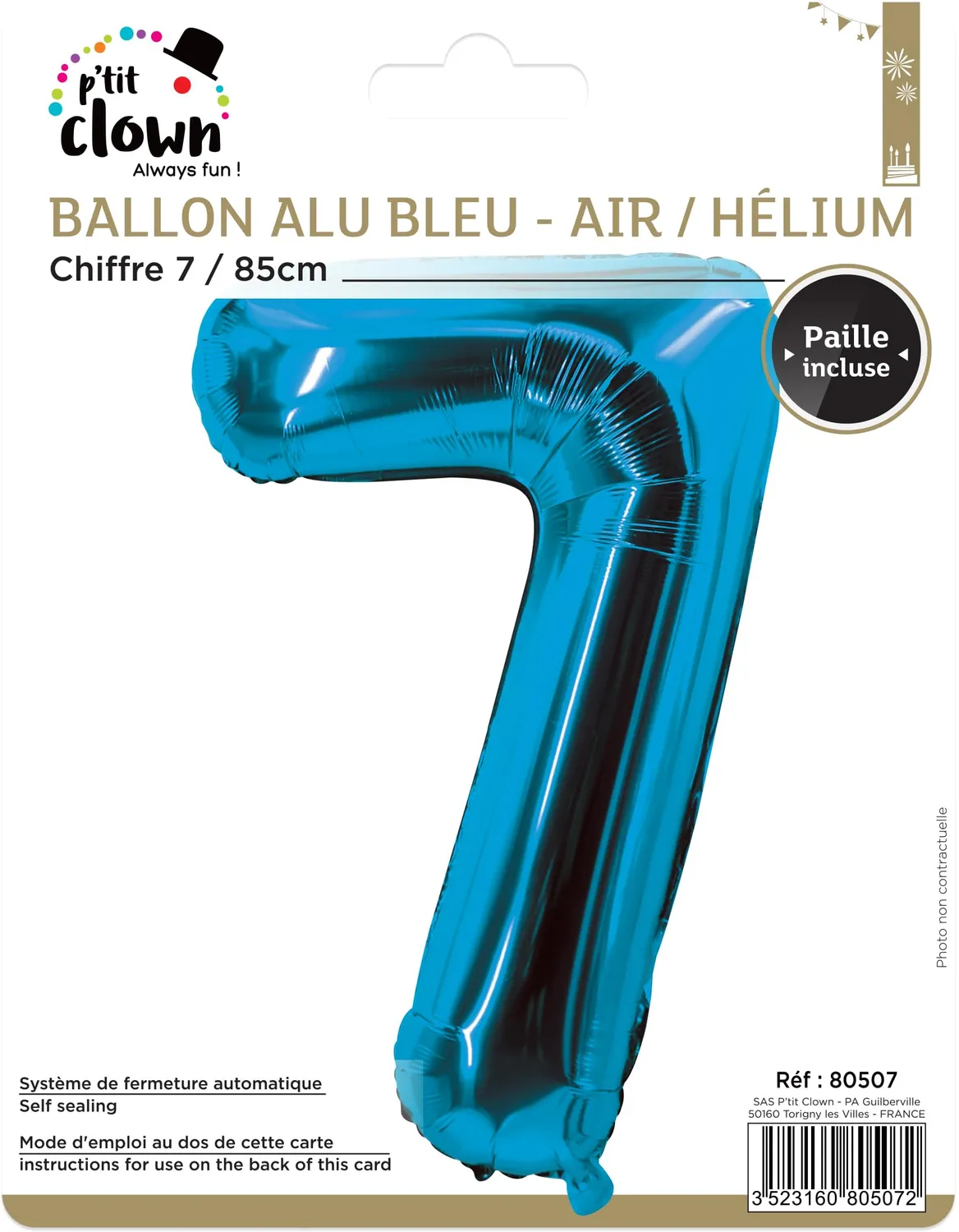P'tit Clown 7 palloncino numero 85 cm oro
