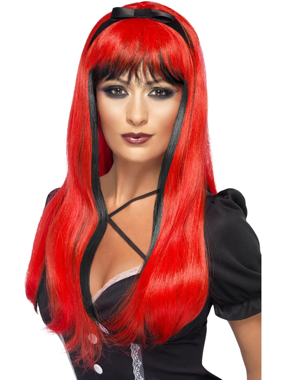 Smiffys Bewitching Wig parrucca strega rossa nera donna